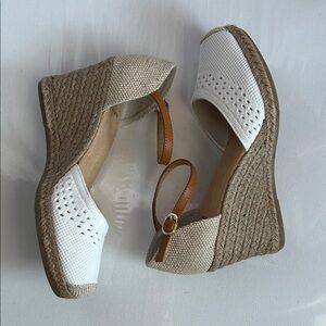 White Mountain White and Tan Espadrille Wedges